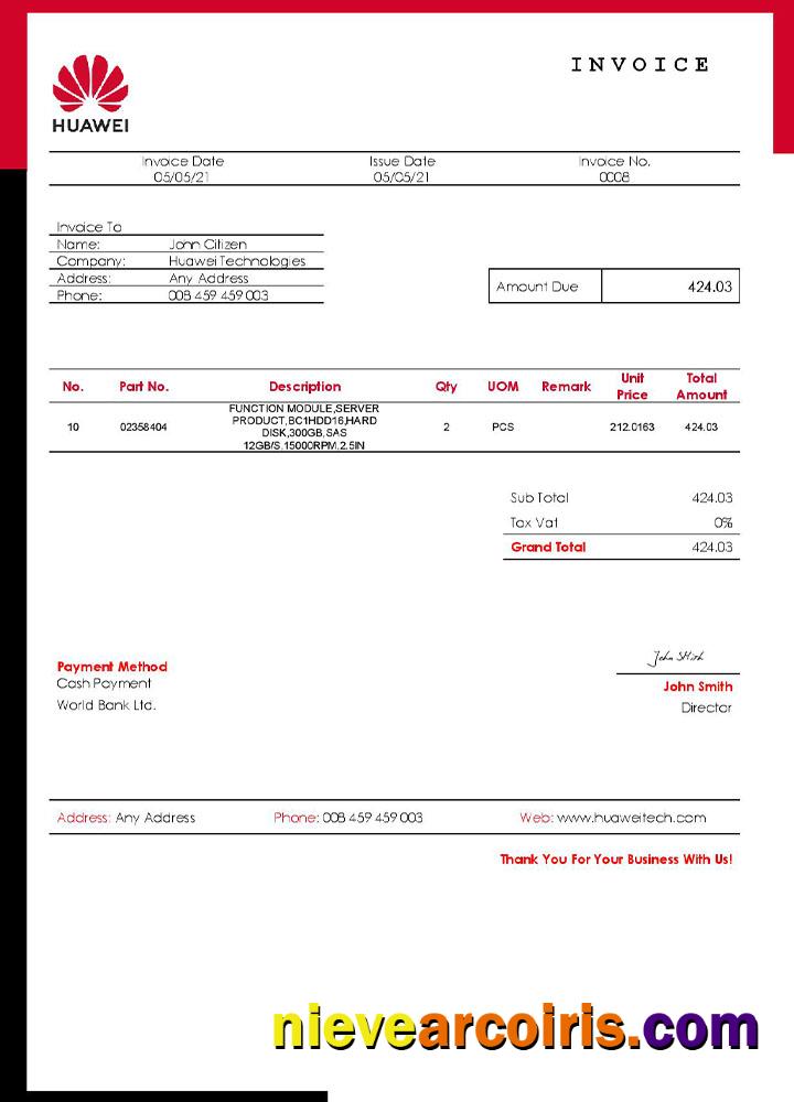 USA Huawei invoice